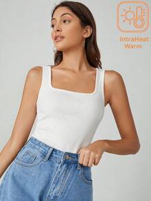 SHEIN BASICS 女款夏季休閒百搭純色背心上衣 日常居家穿搭 純白色 - 白色 - 查看 6