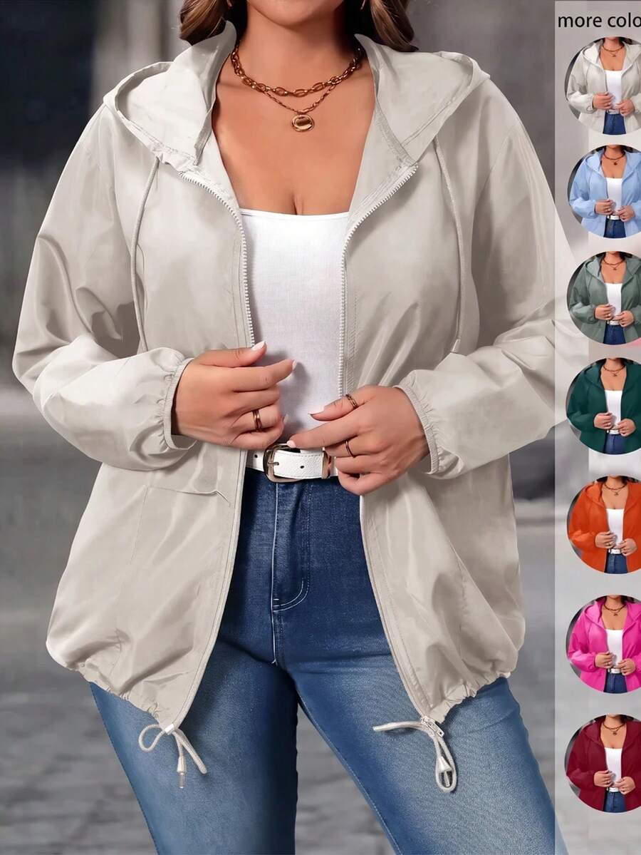 EMERY ROSE Plus Size Women's Solid Color Simple Long Sleeve Jacket Fall Winter Cloth For Women Autumn - Cream - View 1