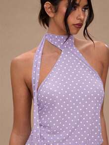 SHEIN BAE 女士波点露背休闲派对外出迷你连衣裙 - 淡紫色 - 查看 5
