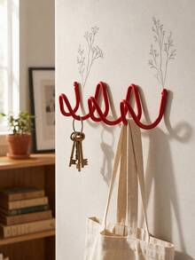 Haus Hana 1PC Modern Wavy Metal Wall Hooks, 3-Hook Coat Hanger, Heavy-Duty Adhesive Storage Rack For Bedroom, Bathroom & Entryway, Space-Saving Organizer - Multicolor - View 2