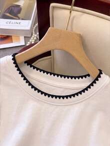 Franclia Elegant White Mid-Sleeve Women's Loose Shell Embroidery Sweatshirt Pullover Casual Autumn Style - White - View 3