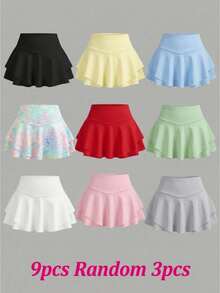 Tween Girl Tween Girls 9pcs Random 3pcs Comfortable Soft Knitted Basic Mini Skirt Shorts Sporty Style Fall Winter Pull-On Pants Back To School - Multicolor - View 1