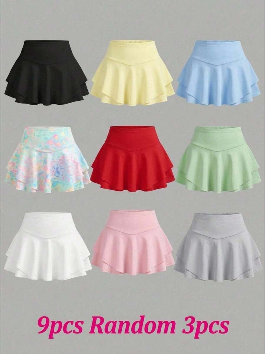 Tween Girl Tween Girls 9pcs Random 3pcs Comfortable Soft Knitted Basic Mini Skirt Shorts Sporty Style Fall Winter Pull-On Pants Back To School - Multicolor - View 1