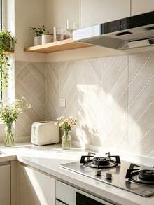5/30Pcs Self-Adhesive Wall Tiles, Each 7.87in/20cm Inches, 3D Peel And Stick Tile Splashbacks, Waterproof Oil-Proof For Kitchen & Bathroom, Customizable Kitchen Decor - Beige - View 8