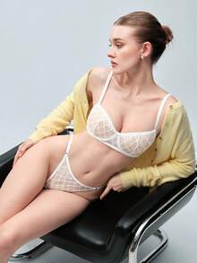 Softvol 2pcs Set Romantic Sheer Mesh Sexy Lingerie, Sexy Bralette With No Lining - White - View 3