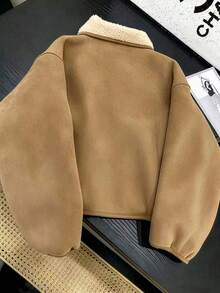 GlowEve Vintage Fashion Comfortable Suede Fleece Jacket Fur One-Piece Short Commute Versatile Outdoor French Street Style Women's Jacket - Khaki - View 2
