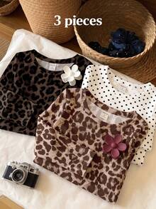 3PCS Tween Girls T-Shirts - Multicolor - View 3