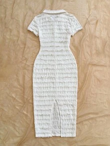 Soleia New Casual Vacation Lapel Short Sleeve Colorblock Striped Dress - Beige - View 2