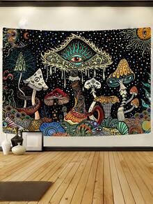 Mushroom Eyes Tapestry, Abstract Ocean Peacock Boho Wall Hanging, Surreal Sea Art Decor For Bedroom Living Room, Hippie Home Decor Tapestry - Mushroom - View 6