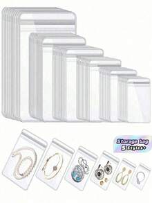 Transparent, Oxidation-Resistant Bags For Jewellery Storage; Individually Packaged Gift Bags For Rings, Earrings, Necklaces, Bracelets And Other Accessories - White - View 1
