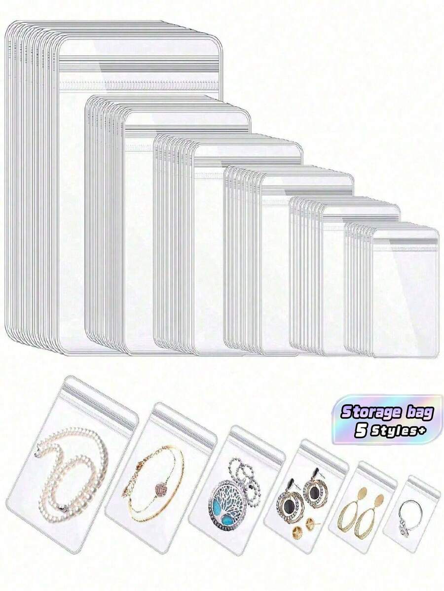 Transparent, Oxidation-Resistant Bags For Jewellery Storage; Individually Packaged Gift Bags For Rings, Earrings, Necklaces, Bracelets And Other Accessories - White - View 1