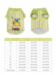 ADVENTURE TIME X PETSIN 1件可愛風騎士騎乘坐騎圖案寵物背心，綠色與白色條紋透氣彈性螺口柔軟防毛寵物衣 - 彩色 - 查看 3