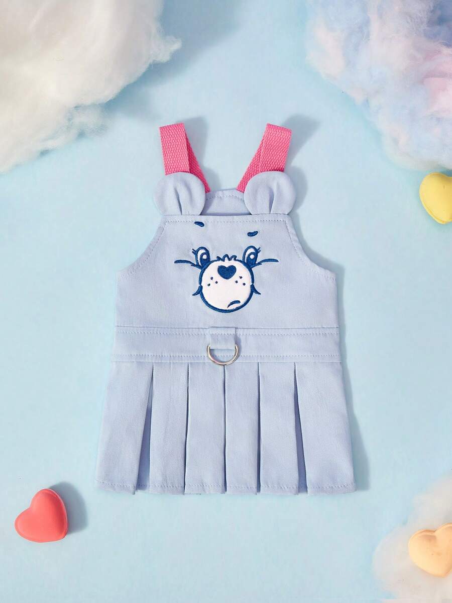Care Bears X PETSIN 1件可愛愛心熊寵物裙,貓狗小狗服飾,刺繡3D耳朵卡通吊帶裙,適合居家、遛狗、派對、野餐 - 藍色 - 查看 1