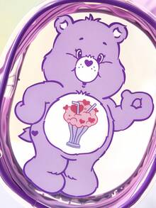 SHEIN X Care Bears Love Bear 透明 PVC 小物收納袋，兼具收納與收藏展示功能，可掛在包包上，附毛絨星星裝飾，拉鍊開合設計，可收納耳機、珠寶、小配件等 - 紫色 - 查看 2