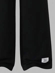 SHEIN Sparklyn Girls' Athletic Black And White Asymmetrical Neck Long Sleeve Ribbed Cuff Sweatshirt Elastic Waist Drawstring Pants Autumn Set School Student - Black - View 3