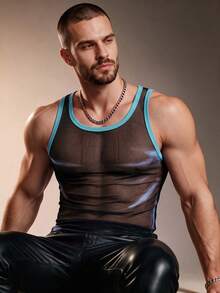 ZURIURI Men's Gradient Black Trim Casual Sexy Techno Tank Top Rave Summer - Multicolor - View 3