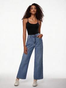 SHEIN BASICS 女款純色極簡基本款保守休閒百搭細肩帶背心，適合度假、海灘、健身房、居家休閒、日常與假日居家穿著，黑色夏季款 - 黑色 - 查看 6