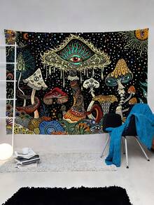 Mushroom Eyes Tapestry, Abstract Ocean Peacock Boho Wall Hanging, Surreal Sea Art Decor For Bedroom Living Room, Hippie Home Decor Tapestry - Mushroom - View 5