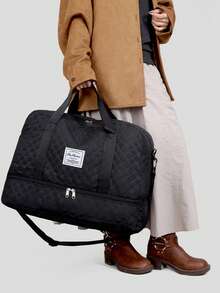 1PC Large Capacity Travel Duffel Bag Extra Large Overnight Weekender Tote For Women Multi Compartment Wet Dry Separation Side Pockets Shoe Compartment Lightweight Argyle Pattern Luggage For Travel Business Trip Fitness Gym Adventure Overnight - View 3