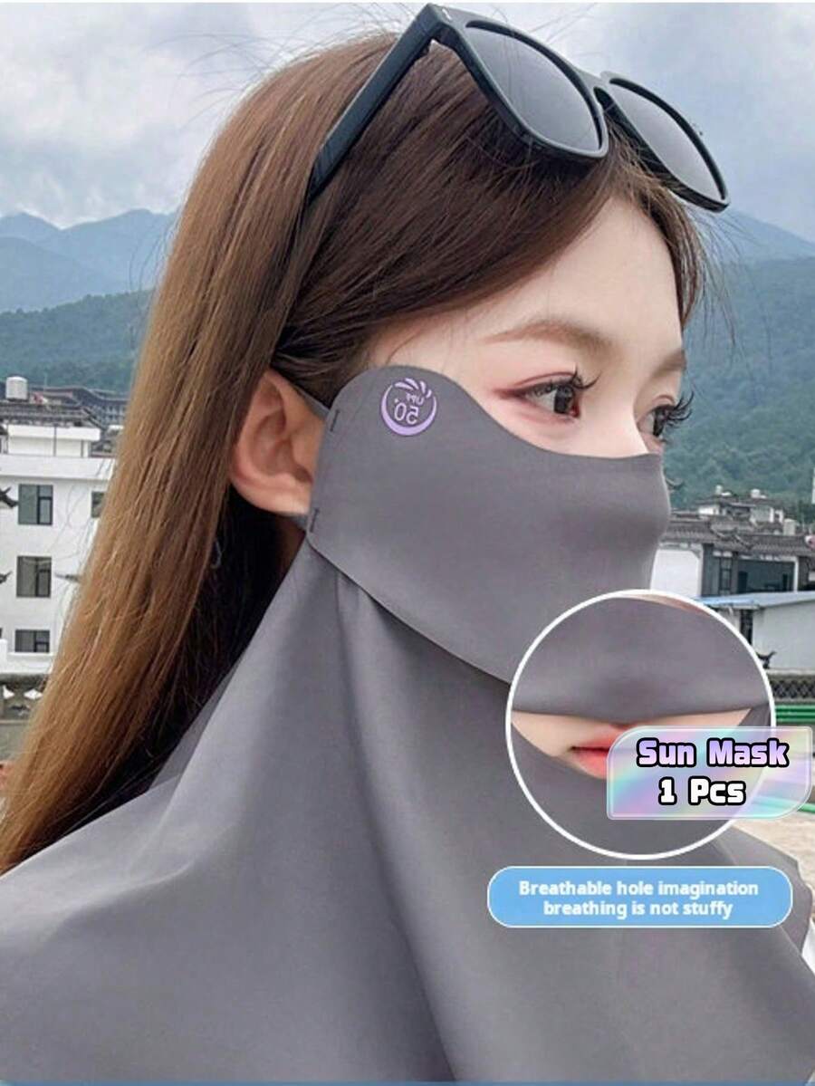 1/3Pcs Ice Silk Sun Protection Face Neck Mask, Solid Color UV Protection Breathable Mask For Cycling Hiking Travel Commute, Holiday Gifts For Women - Upgraded Version - View 1
