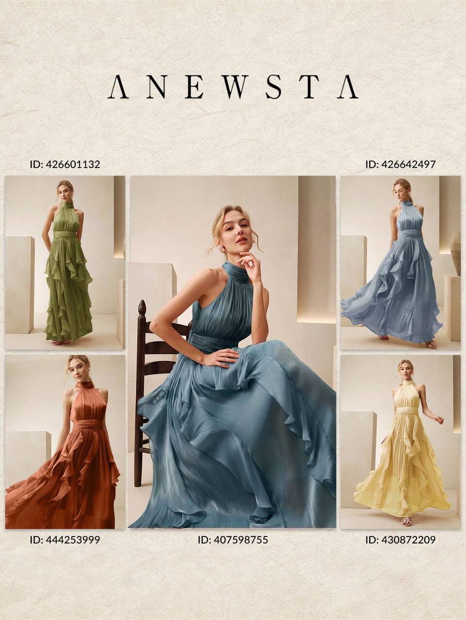 Women's New Elegant Sleeveless Halter Neck Dress With Ruched Waist, Slimming Fit, Glossy Wavy Hem, Full Skirt, Peacock Blue, Suitable For Party, Banquet, Gathering