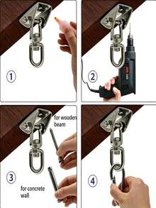 6-Piece Stainless Steel 304 Hammock Set - Rust-Resistant Sturdy Swing Hooks - Multi-Functional, Easy-To-Install Rotating Hook Design Suitable For Hammocks, Yoga, Boxing Bags, And Swing Hardware - Silver - View 8