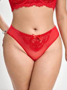 Slumbrini 2pcs Plus Size Lace Patchwork Lingerie Set Red - Red - View 8
