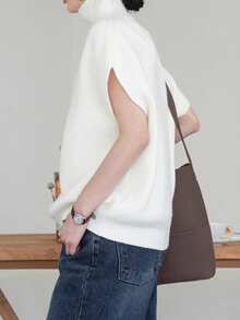 Dazy-Less Women's Round Neck Short Sleeve White Solid Color Hollow Knit Fitted Cropped Top - White - View 3