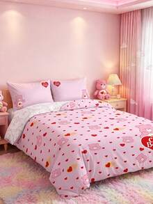 SHEIN X Care Bears Set Selimut Motif Kartun Animasi 3 Buah, Bahan Halus, Lembut dan Hangat, Berbagai Ukuran, Cocok untuk Ranjang Single/Ranjang Double/Ranjang Queen/Ranjang King, Dapat Dicuci dengan Mesin - Warna warni 1 - View 2