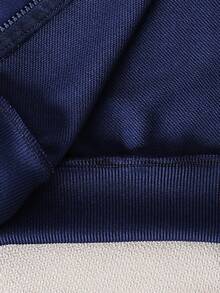 SHEIN 男童 2 件套運動衫套裝，秋季新款長袖連帽運動衫與長褲套裝，白色印花拉鍊運動衫配白色織帶飾邊，生日禮物 - 藍色 - 查看 5