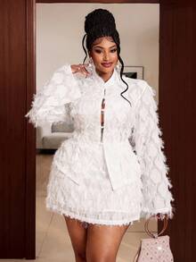 Maweii Plus Size Long Sleeve New Chinese Style Frog Button Design Handsome 2 Pieces Set - White - View 1