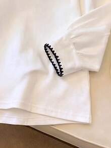 Franclia Elegant White Mid-Sleeve Women's Loose Shell Embroidery Sweatshirt Pullover Casual Autumn Style - White - View 4