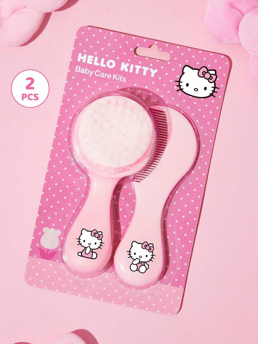 HELLO KITTY AND FRIENDS | SHEIN 2 Pcs Soft Blue Hair Brush And Comb Set Baby's Soft Spot Protected,Cute Cartoon - Multicolor - View 1