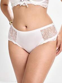 Slumbrini Solid Color Lace Comfortable Daily Underwire Molded Cup Support Fabric Patchwork Plus Size Lingerie Set Summer White Lingerie - White - View 7