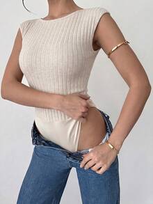 Firerie Women's Solid Color Backless Fitted Versatile Daily Wear Bodysuit - Khaki - View 7