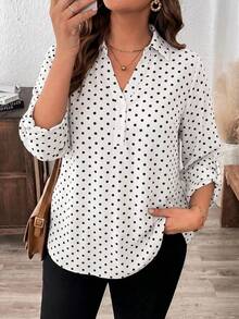 SHEIN LUNE Plus Size Leopard Print Mid-Sleeve Shirt - White - View 1