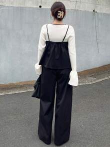 FRIFUL Women's Early Autumn New Korean Style Layered Camisole Top & Straight Leg Pants Suit Set - Black - View 2