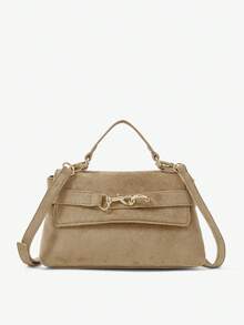 Maija Ladies Khaki Suede Hardware Buckle Decorative Suede Handbag, Fashionable And Elegant, Simple And Versatile Classic, Commuter Office Dating Daily - Khaki - View 2