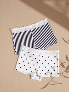 Lullawish 2pcs/Pack Women's Printed Polka Dot Striped Boxer Briefs - Black and White - View 2