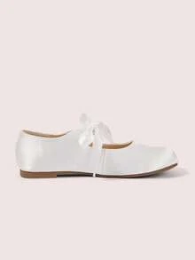 CUCCOO DOLLMOD Women's Side Cutout Bow Tabi Mary Jane Flats White Satin Ballet Flat Shoes Fall Shoes - White - View 5