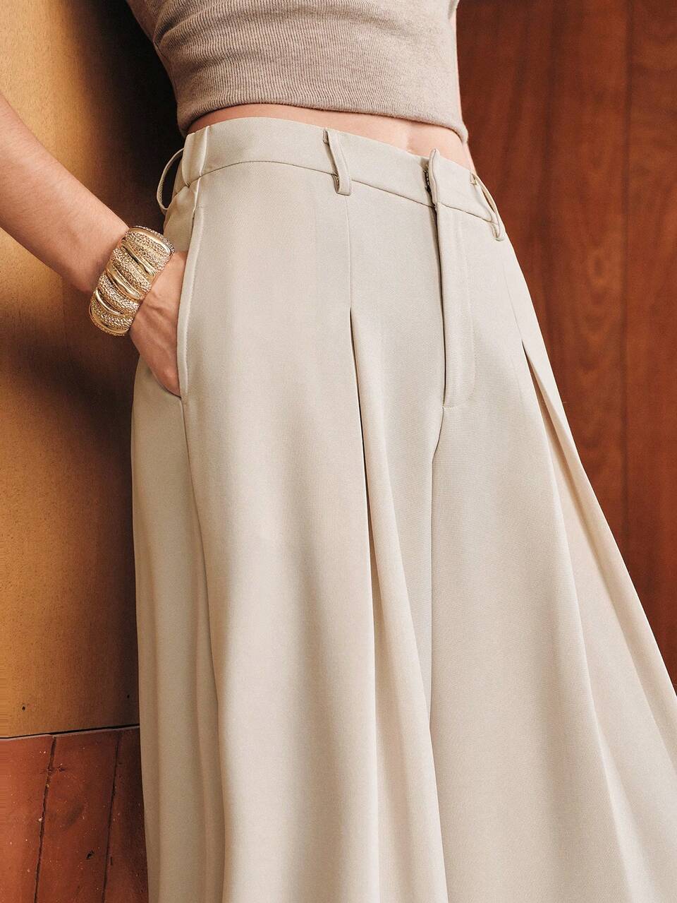 Anewsta Women's Elegant Commute Versatile Wide Leg Pants, Drapey Slimming Casual Suit Trousers