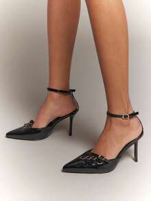 SHUZIA Women's Elegant Point Toe Ankle Strap Pumps Valentine's Day - Black - View 2