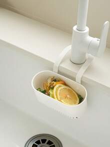 1pc Solid Plastic Faucet Sponge Brush Holder Drain Basket For Kitchen Sink Countertop Self Draining Storage Organizer Home Daily Use Functional Convenient Practical Household Supplies Must Have - one size fits all - View 2