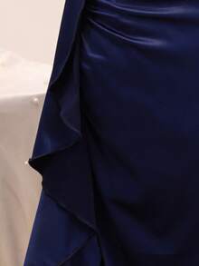 Teen Elegant Luxurious Summer Navy Blue Satin Halter Neck Fitted Dress, Suitable For Evening Party, Banquet, Christmas, Wedding, Flower Girl, Prom, Vacation, Graduation Season, Back To School And Other Occasions - Navy Blue - View 5