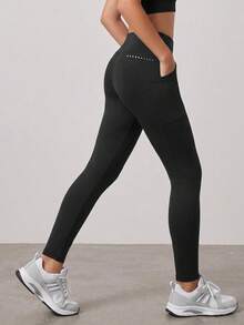 SHEIN Tween Girls' Black Active Pants – Panel Seam Detailing With Reflective Heat Transfer On Back, High-Stretch Soft Soft Fabric For Cycling, Jogging, Fall - Black - View 5
