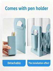 1pc Retractable Book Stand Desktop Finishing Book Storage Rack Student Book Folder, Three Colors Available - Rectangle - View 4