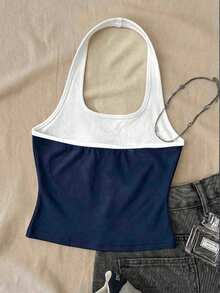 Casual Halter Neck Tank Top, Suitable For Summer Mothers Day Outfit Graduation Summer Tops - White - View 2
