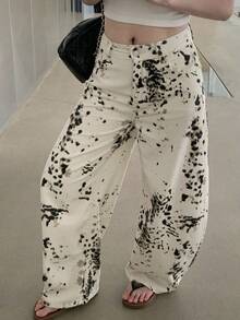 DAZY Women's Textured All-Over Print Tapered Harem Pants, Casual Street Style Jeans Cute Tops - White - View 7