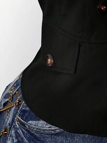 SHEIN ICON 女款大尺碼雙排扣短袖外套睡衣 外出穿著 黑色 夏季鄉村風 - 黑色 - 查看 13