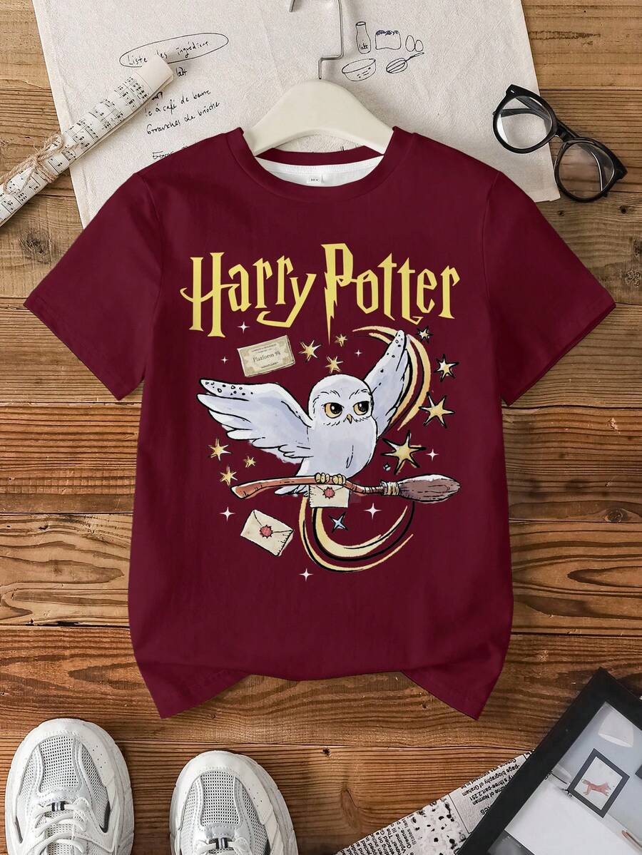 HARRY POTTER X SHEIN Baby Girl Letter Print Round Neck Short Sleeve Casual T-Shirt - White - View 1
